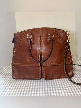Dooney & Bourke Florentine Clayton Chestnut Leather Tote Crossbody Purse Bag